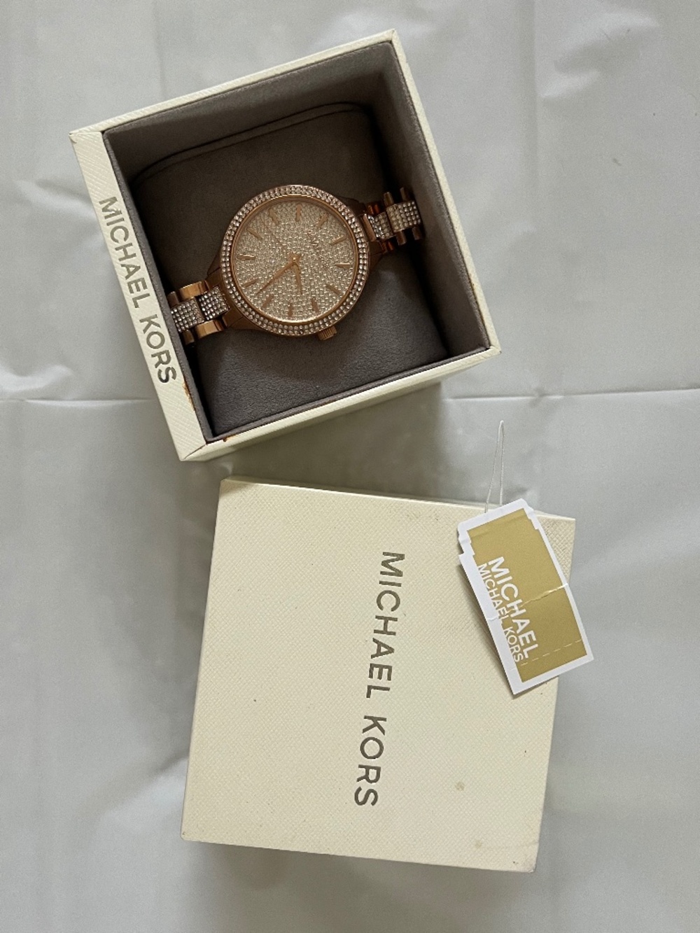 Michael Kors Slim Runway Pave Rose Gold-Tone Watch, Model MK3799